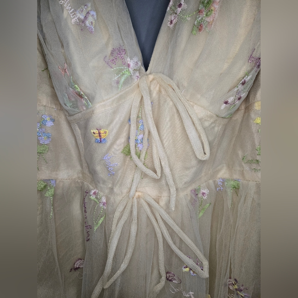 Floral Embroidered Tulle Dress - Picture 3 of 10